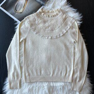 Size XS Ruffle Lace Wool White Sweater Price Firm